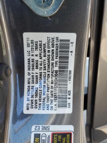 19XFA1F62BE043046 - 2011 HONDA CIVIC LX-S فحمي صورة 12