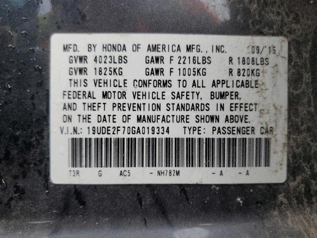 19UDE2F70GA019334 - 2016 ACURA ILX PREMIUM TECH ნაცრისფერი ფოტო 13