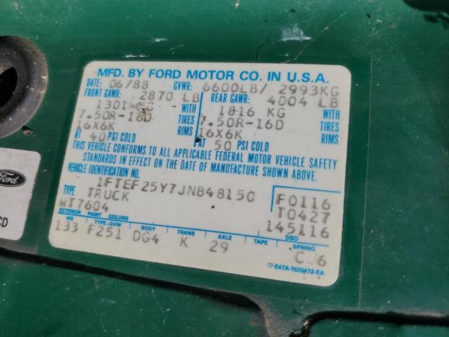 1FTEF25Y7JNB48150 - 1988 FORD F250 GREEN photo 12