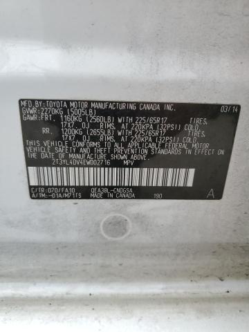 2T3YL4DV4EW002716 - 2014 TOYOTA RAV4 EV WHITE photo 12