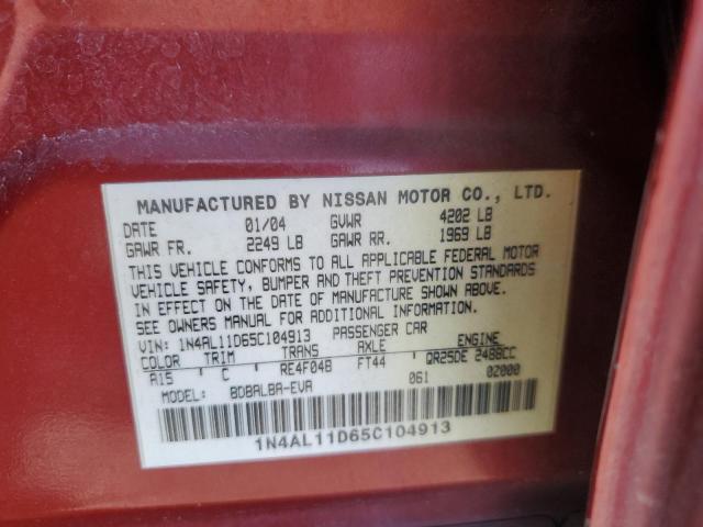 1N4AL11D65C104913 - 2005 NISSAN ALTIMA S RED photo 12