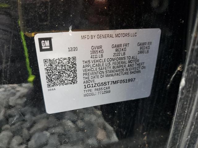 1G1ZG5ST7MF051997 - 2021 CHEVROLET MALIBU RS 黑色 照片 12