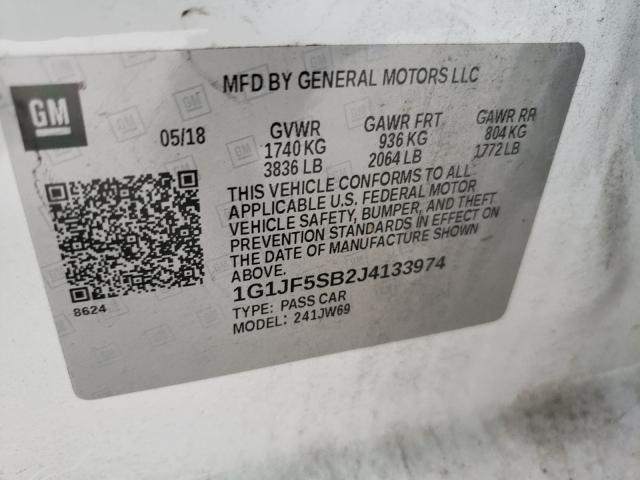 1G1JF5SB2J4133974 - 2018 CHEVROLET SONIC PREMIER SILVER photo 10