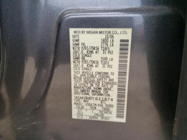 5N1AR18U87C611874 - 2007 NISSAN PATHFINDER LE 灰色 照片 12