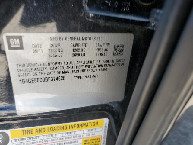 1G4GE5ED0BF374628 - 2011 BUICK LACROSSE CXS BLACK photo 12