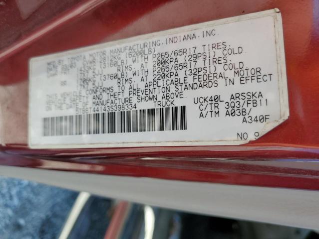 5TBBT44143S398334 - 2003 TOYOTA TUNDRA ACCESS CAB SR5 MAROON photo 12