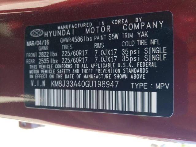 KM8J33A40GU198947 - 2016 HYUNDAI TUCSON LIMITED BURGUNDY photo 14