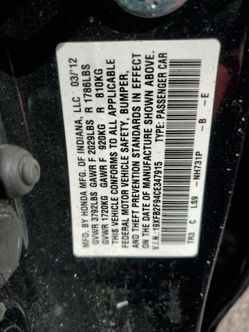 19XFB2F94CE347915 - 2012 HONDA CIVIC EXL BLACK photo 12