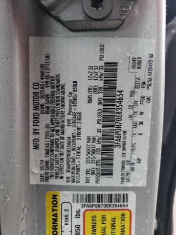 3FA6P0H70ER354654 - 2014 FORD FUSION SE SILVER photo 12