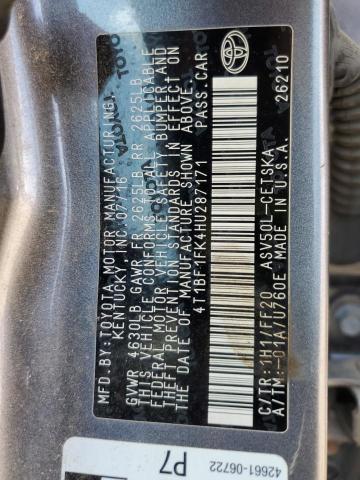 4T1BF1FK4HU287171 - 2017 TOYOTA CAMRY LE GRAY photo 12