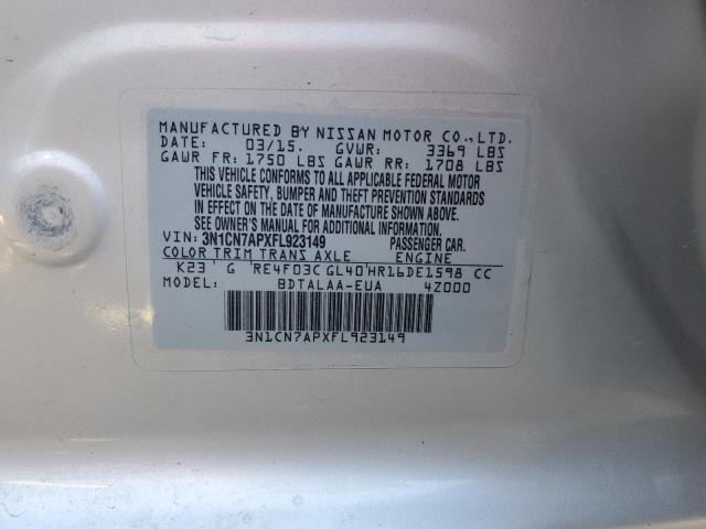 3N1CN7APXFL923149 - 2015 NISSAN VERSA S SILVER photo 12