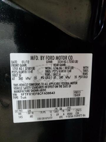 1FTFX1EF8CFA58643 - 2012 FORD F150 SUPER CAB BLACK photo 12