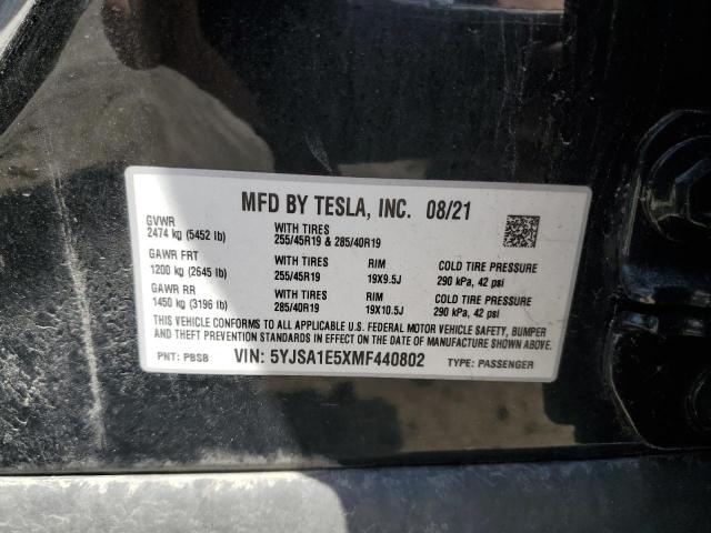 5YJSA1E5XMF440802 - 2021 TESLA MODEL S Qara foto 12