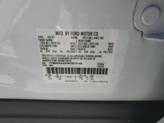 1FM5K8ABXMGB35140 - 2021 FORD EXPLORER POLICE INTERCEPTOR 白色 照片 13