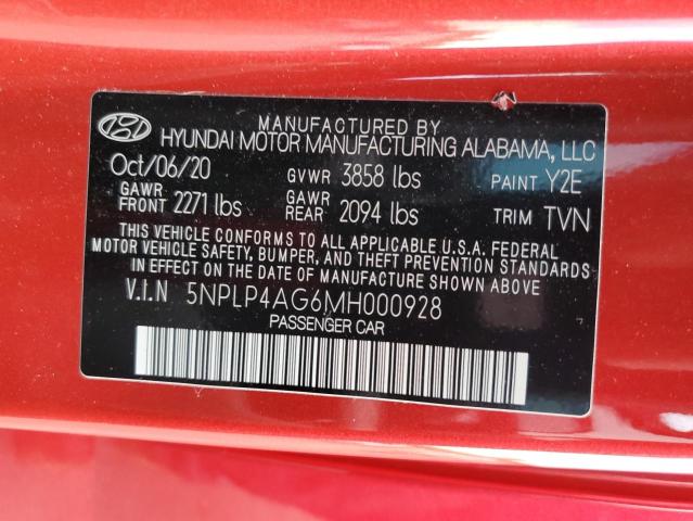 5NPLP4AG6MH000928 - 2021 HYUNDAI ELANTRA LIMITED RED photo 12