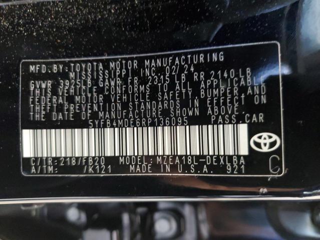 5YFB4MDE6RP136095 - 2024 TOYOTA COROLLA LE BLACK photo 13