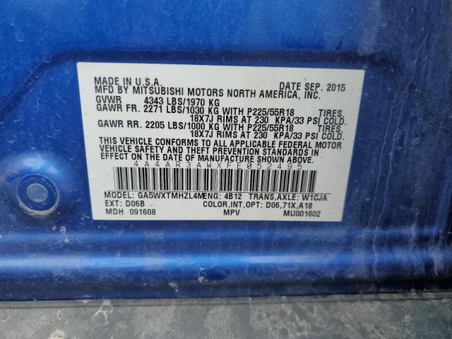 4A4AR3AWXFE052495 - 2015 MITSUBISHI OUTLANDER ES BLUE photo 12