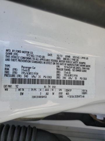 1FADP3E28EL186195 - 2014 FORD FOCUS S WHITE photo 12