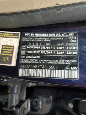 4JGDA5HBXCA015505 - 2012 MERCEDES-BENZ ML 350 4MATIC BLACK photo 13