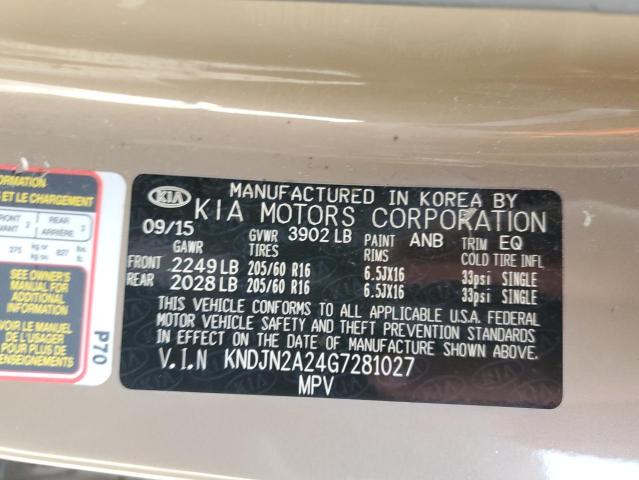 KNDJN2A24G7281027 - 2016 KIA SOUL TAN photo 13