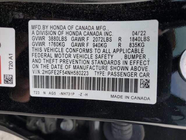 2HGFE2F54NH580223 - 2022 HONDA CIVIC SPORT 黑色 照片 13