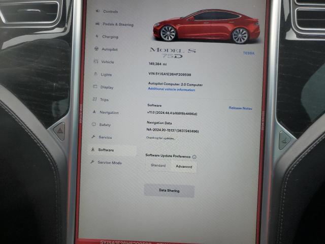 5YJSA1E26HF209598 - 2017 TESLA MODEL S წითელი ფოტო 9