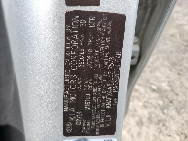 KNAFX4A80E5217573 - 2014 KIA FORTE EX SILVER photo 12