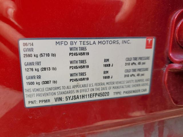 5YJSA1H11EFP45020 - 2014 TESLA MODEL S Rot Foto 12