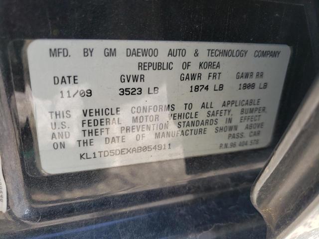 KL1TD5DEXAB054911 - 2010 CHEVROLET AVEO LS 黑色 照片 12