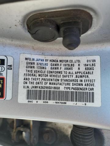 JHMFA36299S018658 - 2009 HONDA CIVIC HYBRID SILVER photo 12