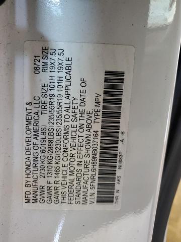 5FNRL6H89NB037164 - 2022 HONDA ODYSSEY TOURING თეთრი ფოტო 13