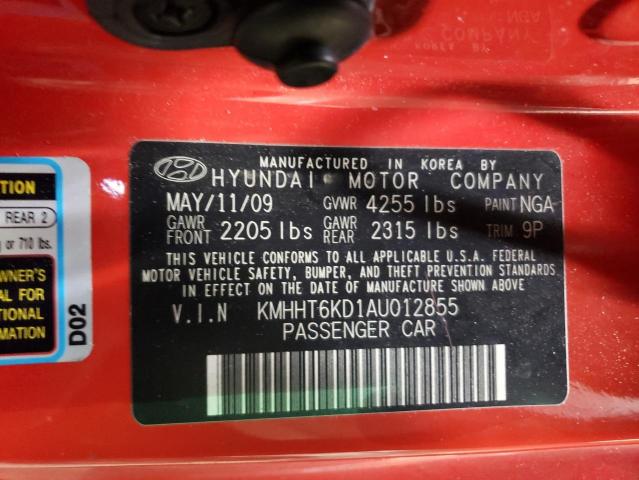 KMHHT6KD1AU012855 - 2010 HYUNDAI GENESIS CO 2.0T RED photo 12