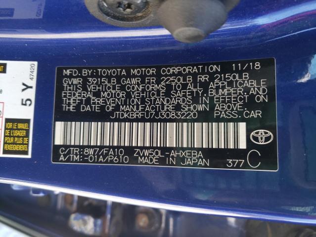 JTDKBRFU7J3083220 - 2018 TOYOTA PRIUS BLUE photo 12