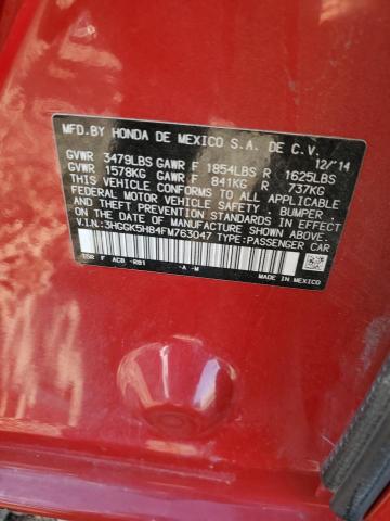 3HGGK5H84FM763047 - 2015 HONDA FIT EX RED photo 12