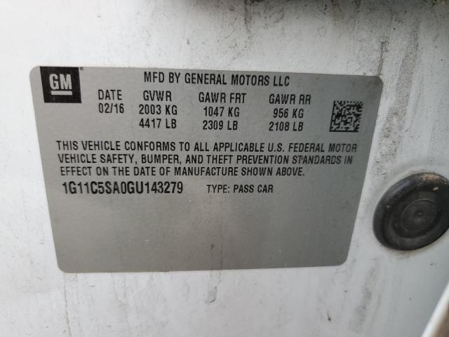 1G11C5SA0GU143279 - 2016 CHEVROLET MALIBU LIM LT 白色 照片 12