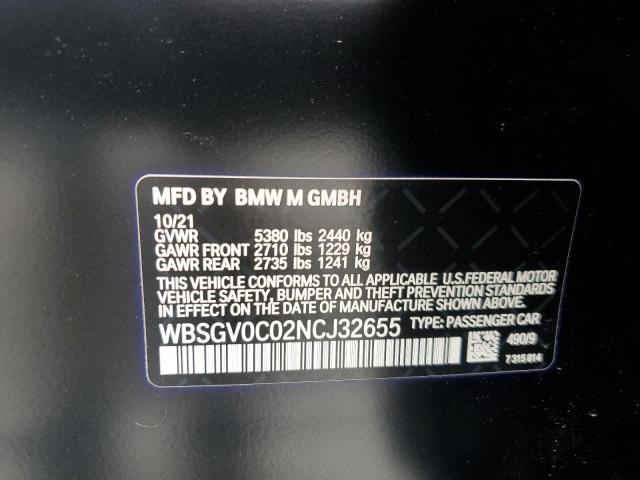 WBSGV0C02NCJ32655 - 2022 BMW M8 BLACK photo 12