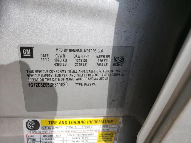 1G1ZC5E05CF311020 - 2012 CHEVROLET MALIBU 1LT SILVER photo 12