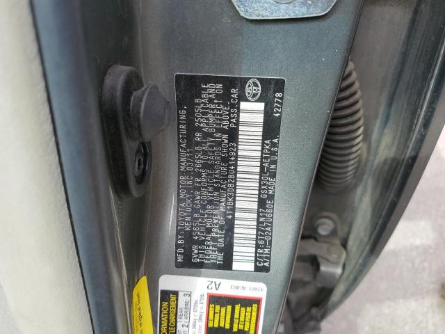 4T1BK3DB2BU414923 - 2011 TOYOTA AVALON BASE 绿色 照片 12