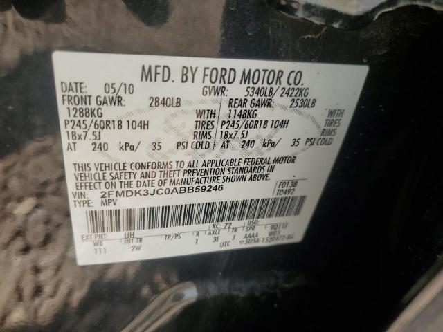 2FMDK3JC0ABB59246 - 2010 FORD EDGE SEL BLACK photo 12