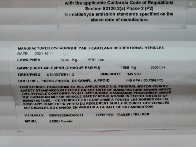 5SFPB2629NE490071 - 2022 HEART LAND PROWLER 双色 照片 10