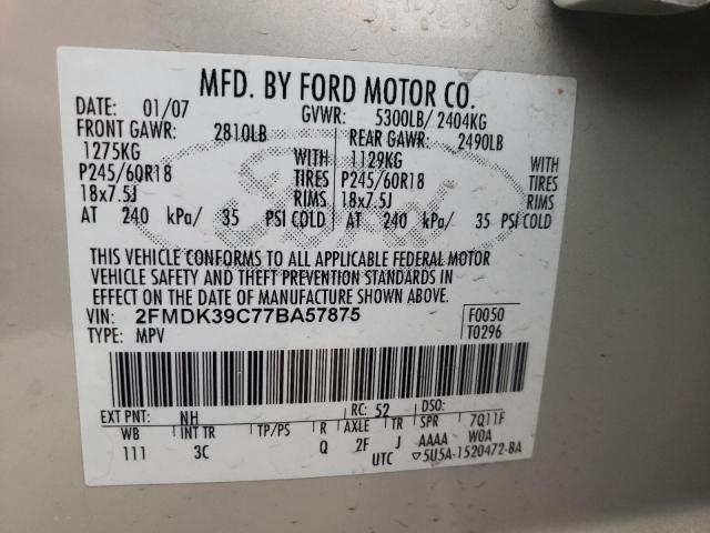 2FMDK39C77BA57875 - 2007 FORD EDGE SEL PLUS WHITE photo 12