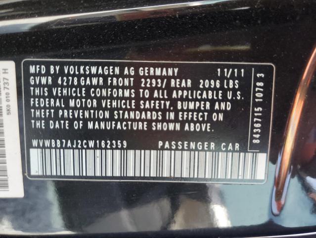 WVWBB7AJ2CW162359 - 2012 VOLKSWAGEN GOLF BLACK photo 12