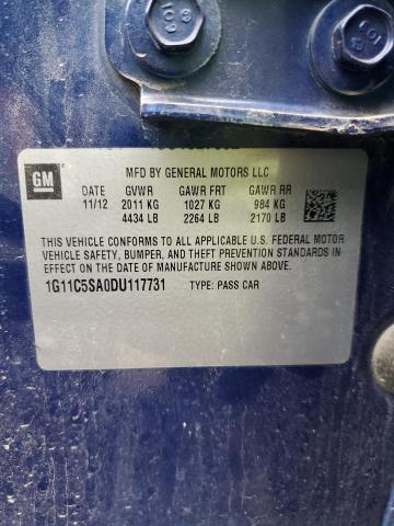 1G11C5SA0DU117731 - 2013 CHEVROLET MALIBU 1LT 蓝色 照片 12