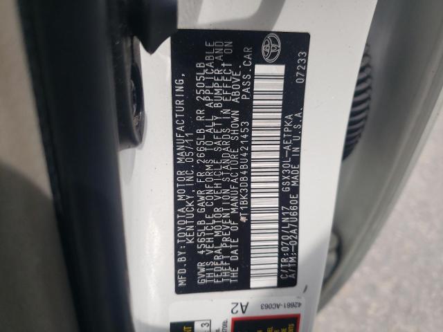 4T1BK3DB4BU421453 - 2011 TOYOTA AVALON BASE 白色 照片 12