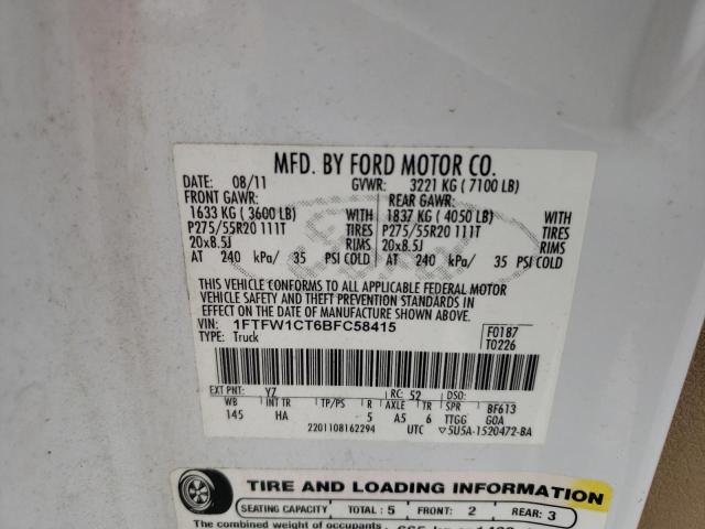 1FTFW1CT6BFC58415 - 2011 FORD F150 SUPERCREW WHITE photo 12