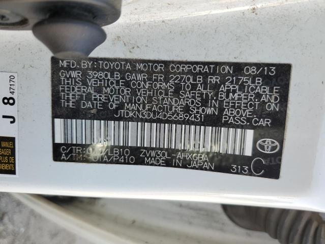 JTDKN3DU4D5689431 - 2013 TOYOTA PRIUS WHITE photo 12