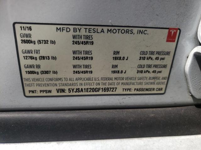 5YJSA1E20GF169727 - 2016 TESLA MODEL S Білий фото 12