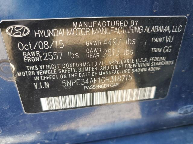 5NPE34AF1GH318715 - 2016 HYUNDAI SONATA SPORT BLUE photo 12