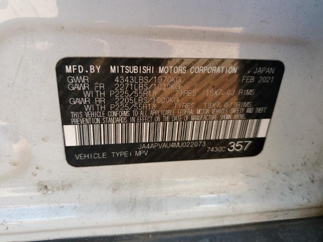 JA4APVAU4MU022073 - 2021 MITSUBISHI OUTLANDER SE თეთრი ფოტო 14