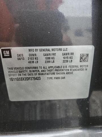 1G11G5SX2DF279423 - 2013 CHEVROLET MALIBU 3LT შავი ფოტო 12